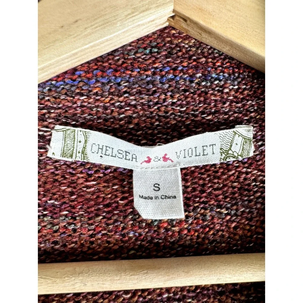 Chelsea & Violet Cardigan Sweater Womens Small Brown Space Dye Faux Leather Trim